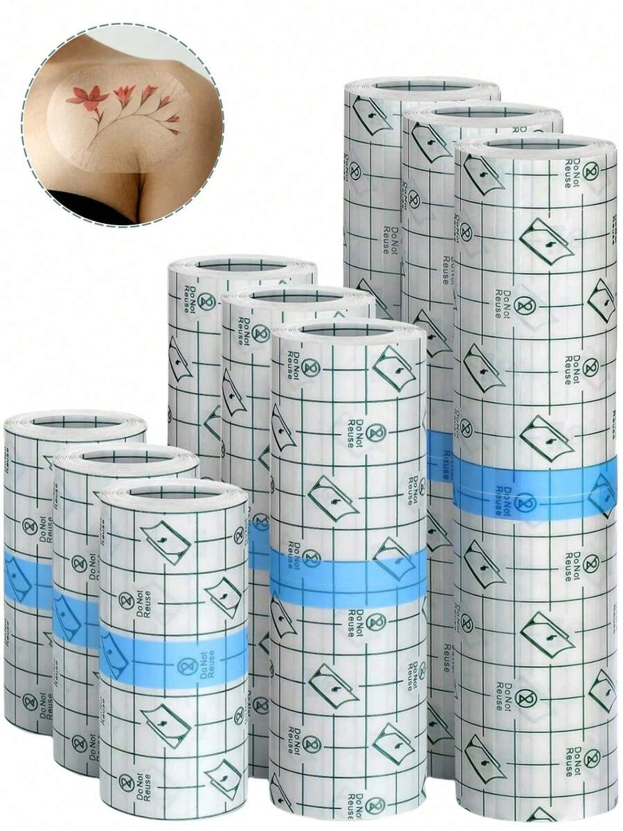 3 cuộn băng co giãn trong suốt chống thấm nước, băng dán mỏng trong suốt hình tròn, băng dính trong suốt, băng dán hình xăm khi tắm.