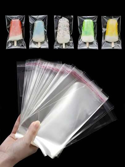 1/10/100pcs OPP Transparent Dustproof Self-Adhesive Plastic Bags, Handmade Clear Ice Bags, Long Ice Cream Bags, Suitable For Small Accessories, Baking, Keychains, Pendants, Cards, Holiday Gift Packaging, Transparent Storage Bags, Halloween Decorations, Halloween Party Supplies, Christmas Decorations