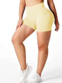 TNTOR 大码女士弹力瑜伽短裤，高腰收腹紧身短裤，适合锻炼、健身、骑行、提臀，运动爱好者穿着舒适 - 黃色 - 查看 7