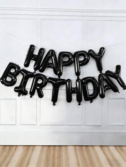 13pcs Black Happy Birthday Balloon Banner Foil Balloons, Black Theme Birthday Party Decorations, Anniversary Decor