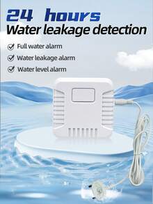 1pc 130dB Water Leak Alarm With Sensor Cable & Metal Probe, Portable Square White Water Flood Detector For Basement, Plumbing, Bathroom, Kitchen - White - View 4