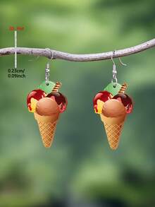 1 Pair 2D Flat Ice Cream Acrylic Pendant Earrings, Cartoon Elegant Minimalist Style Jewelry Earrings For Women, Suitable For Daily Wear And Vacation - Orange - View 9