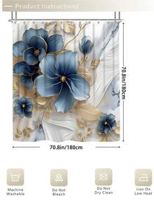 1/3/4-Piece Blue & Gold Floral Bathroom Shower Curtain Set, Including 12 Free Plastic Hooks, As Well As Matching Shower Curtain, Toilet Seat Cover, Bath Mat And Floor Rug. Machine Washable, Ideal For Room Decoration And Summer Styling. - Multicolor - View 14