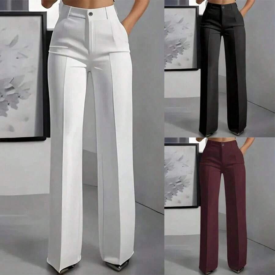 European And American-Border 2025 New Women's High-Waisted, Draped, Straight-Cut, Simple Suit Pants Women - White - View 1