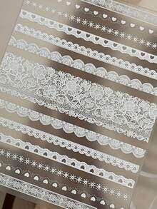 1片装 5D Y2K 复古黑白蕾丝美甲贴纸 优雅镂空蕾丝法式美甲贴花 新娘蕾丝美甲贴片 - 彩色 - 查看 13