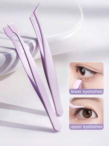 Bộ 2 nhíp nối mi, kẹp mi dưới, dụng cụ nối mi chính xác không dính, kẹp đầu phẳng dành cho người mới bắt đầu. - Nhiều màu - Xem 1