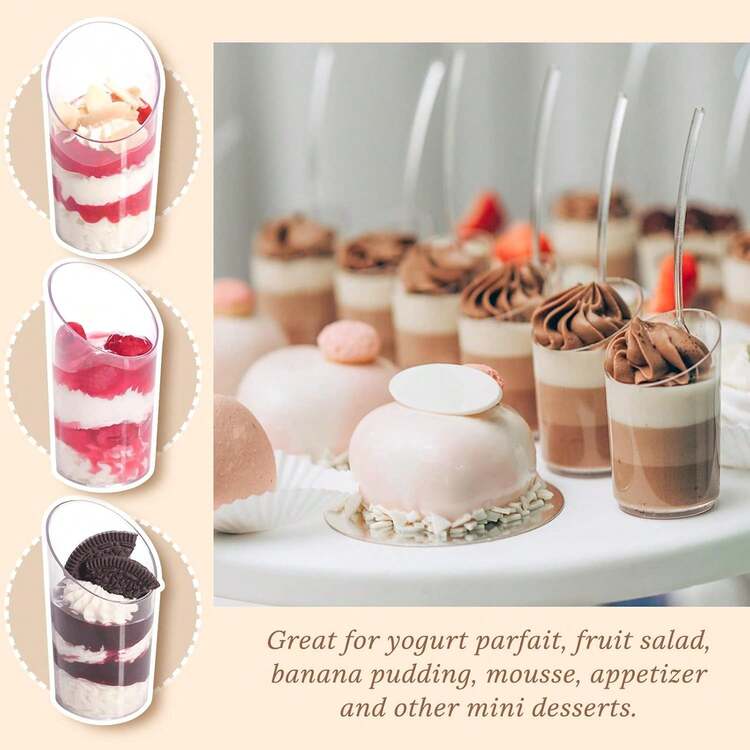 Bộ 100/50/40/30/20/10 chiếc ly mousse góc cạnh, ly tráng miệng, ly bánh trong suốt (ly shot tráng miệng) dùng cho tiệc cưới, sữa chua, panna cotta Ý, bánh phô mai, pudding, thạch và mousse khai vị. - trong suốt - Xem 4