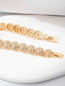 1 Set Luxury Elegant Cubic Zirconia Encrusted Sun Design Bracelet, Suitable For Women's Wedding & Party Wear, Excluding Gift Box - View 5