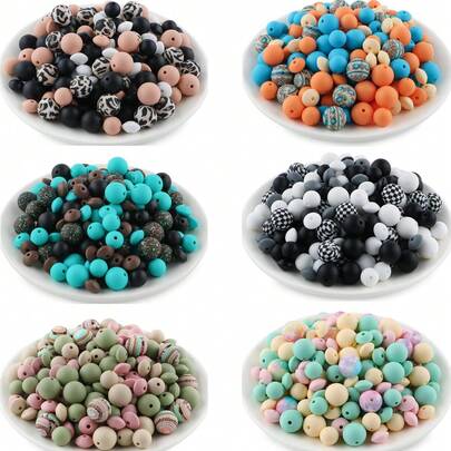 100pcs Silicone Bead Assortment Set, Multi-Color Combination, DIY Jewelry Making Supplies Include Beading Pen, Keychain, Suitable For Holiday Decoration And Gifts
