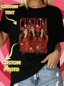 定制盗版说唱照片T恤，定制图案T恤，复古盗版T恤，女孩旅行T恤，婚礼派对T恤，复古盗版T恤，个性化头像T恤，个性化照片头像T恤，定制姓名和照片T恤，定制头像T恤，定制单身派对T恤，新娘T恤，定制礼物，定制头像T恤，“我爱我的男朋友”个性化头像T恤，“我爱我的男朋友”个性化照片T恤，“我爱我的男朋友”个性化心形T恤，情人节礼物T恤 - 黑色 - 查看 1