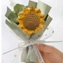 1 ramo de flores artificiales tejidas a mano con hilo, flores artificiales de tela y tejido, que incluye papel de regalo, girasoles, adecuado como regalo de cumpleaños o aniversario para mamá, novia, amiga, Día de la Madre, San Valentín, recuerdo de boda y decoración del hogar para fiestas festivas, regalo de Navidad, decoración del hogar, decoración de escritorio, decoración de dormitorio y baño, decoración de escritorio, regalo de cumpleaños o fiesta para mujeres - Multicolor - Ver 3