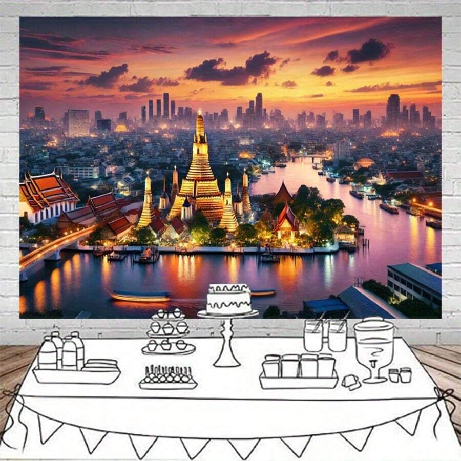 1件曼谷夜景派对横幅,适用于周年纪念、毕业典礼、婚礼、生日等节日装饰,可作背景布、房间墙面挂毯、涤纶背景横幅、户外花园车库装饰旗。 - 9 - 查看 1
