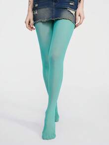 1 par de medias súper opacas para mujer con parte superior de control, cómodas - Azul menta - Ver 6
