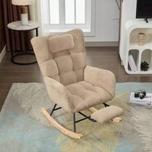 Brown Rocking Chair, Modern Upholstered High-Quality Fabric Children's Room Rocking Chair With Padded Seat, High Backrest, Armchair And Invisible, With Neck Pillow - Brown + Corduroy - View 8