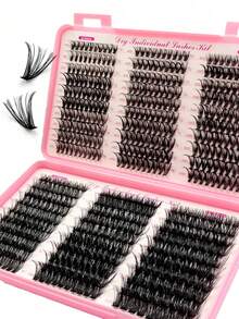590片装 D型卷度混合 30D-100D DIY 簇状假睫毛 自然蓬松浓密 便携旅行化妆睫毛套装 - D - 查看 7