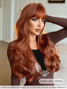  Ginger Wig Long Body Wave Wigs For Women Fluffy Natural Curly Wig With Bangs Fashion Synthetic Heat Resistant Fiber Wigs Girls Cosplay Party Daily Use 28 Inch - Ginger - View 4