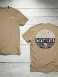 The "Salt Life" T-Shirt, Featuring A Print Of Near-Shore Fish, Is Ideal For Ocean Lovers And Beach Adventurers. - 卡其色 - 查看 6