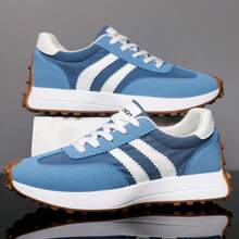 Retro Men's Color Block Sneakers, Breathable Soft Casual Running Shoes, Shock-Absorbing Non-Slip Versatile Commuter Casual Shoes - KN02 Blue - View 3