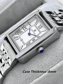 Pablo Raez Original Charming Classic Unisex Wristwatch Stainless Steel Couple Watch Silver Non-Fading AAA Quality Premium Couple Watch Luxury New Design Fashion Watch Elegant Vintage Square Fashion Wristwatch Roman Numeral White Dial With Date Display Girls Popular Square Quartz Watch 50m Waterproof Solid Steel Band Butterfly Clasp Casual Cute Women's Watch Suitable For Teacher Girlfriend Mother Gift Daily/Work/Party Decoration Birthday Graduation Wedding Gift - Silver - View 11