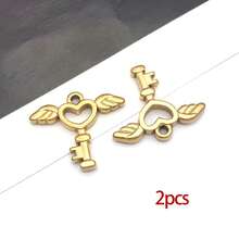 2 chiếc mặt dây chuyền hình trái tim bằng thép không gỉ, mặt dây chuyền hình chìa khóa kim loại, phụ kiện trang sức để tự làm vòng cổ, vòng tay, bông tai. - Vàng - Xem 20