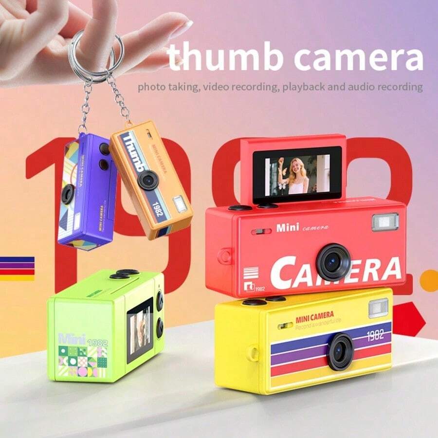Flip Screen Mini Thumb Camera, Supports Photo Capture & Phone Upload, Backpack Accessory - Multicolor - View 1