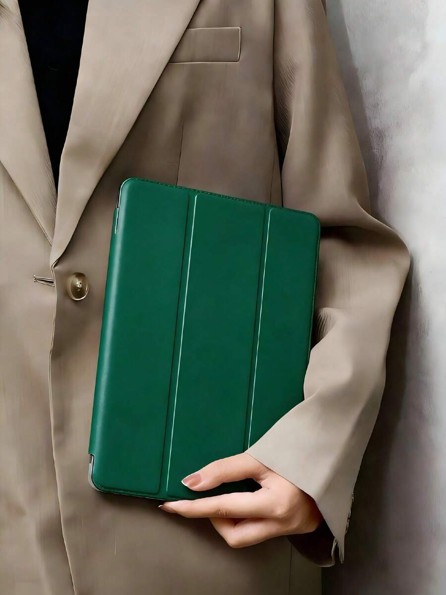 TenYide 1个硅胶可折叠防摔平板电脑保护套,多角度折叠支架,兼容iPad,带笔槽的平板电脑保护套 - 墨綠色 - 查看 1