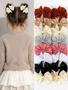 14 kẹp tóc nơ họa tiết màu trầm thu/đông, kẹp tóc đuôi én 3D trơn màu, phụ kiện tóc dễ thương cho bé gái phong cách học đường, hàng ngày, thường ngày, tiệc tùng - Nhiều màu - Xem 11