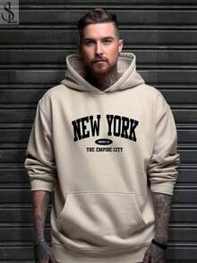 New York City Men's Unisex Kangaroo Hoodie Sweatshirt, Warm, Soft And Comfortable Winter Jacket, New Release, 100% Cotton - Màu be - Xem 3