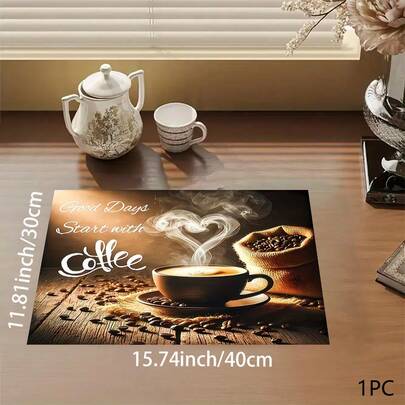 1pc Coffee Bean Print Absorbent Mat/Drying Mat For Coffee Maker And Kitchenware - Absorbent Polyester Desktop Protective Mat With Rubber Anti-Slip Pad, For Kitchen Counter Decor, Home Bar And Dining Table