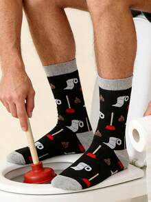 1 đôi tất dài đến bắp chân in họa tiết Happy Toilet dành cho nam, mùa thu - Nhiều màu - Xem 1
