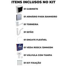 Gabinete 2 Portas Suspenso Para Banheiro Com Lavatório + Armário +  Torneira + Engate Flexível + Fita Veda Rosca - Preto e Branco - Visão 3