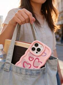 1个柔软TPU波浪裙边手机壳，可爱粉色填充图案，兼容苹果17 Pro Max、17 Air、17 Pro、17、16 Pro Max、16 Plus、16 Pro、16、15 Pro Max、15 Plus、15 Pro、15、14 Pro Max、14 Plus - 粉色 - 查看 3