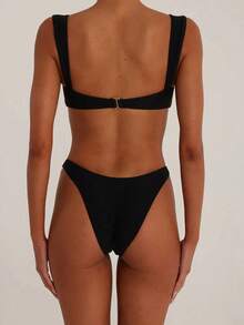 Bộ bikini nữ mùa hè đi biển, trang trí kim loại, màu đen. - màu đen - Xem 2