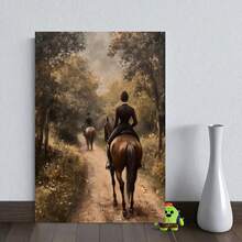 1 pieza, Impresión de Arte Mural 2D Sin Marco, 12x16 Pulgadas, Escena Ecuestre Vintage en el Bosque, Decoración para Pasillo Tradicional o Habitación con Estilo Equestre Antiguo, Pintura Divertida en Lienzo para Hogar Dormitorio Cocina Sala Baño, Hotel Café Oficina, Póster Decorativo en Lienzo 2D Plano, Ideal para Decoración de Ambientes - Enmarcado - Ver 4