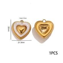 1 chiếc mặt dây chuyền hình trái tim đôi bằng thép không gỉ 304, phụ kiện trang sức hình trái tim hai màu để tự làm khuyên tai, vòng cổ, vòng tay. - mặt dây chuyền - Xem 9