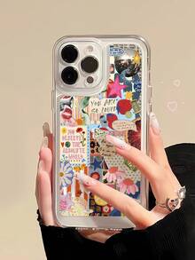 1pc Fashion Floral Letter Graffiti Light Ball Collage Aesthetic Pattern Full Coverage Transparent TPU Anti-Fingerprint Phone Case Compatible With IPhone 16 ProMax/16/16 Pro/16 Plus/11/15/15 Pro/15 ProMax/12/13/14 ProMax/XS/XR/11 Pro/11 ProMax/12 Pro/12 ProMax/13 Pro/13 ProMax/7 Plus/14 Pro/14 ProMax/14 Plus/7 Plus/8 Plus/8/SE2/12 Mini/13 Mini Hard Shell Anti-Yellowing - Multicolor - View 1