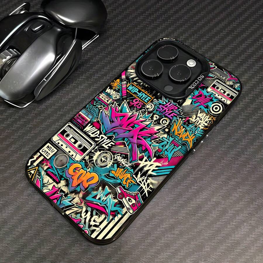 Graffiti estilo salvaje rosa azul años noventa ciudad.funda de teléfono Fundas compatibles con ,Apple,VIVO,OPPO,,, y Honor.Fabricadas en silicona TPU,ofrecen protección contra golpes y caídas. - Negro - Ver 1
