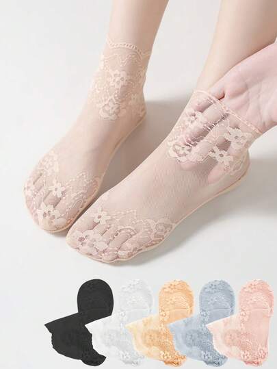 chuanwa（2） 1/3/5 Đôi tất nữ mùa hè mới, kiểu dáng thường ngày, thoải mái, mỏng, có ren, thoáng khí, thấm hút mồ hôi.