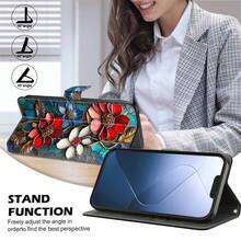GLANDOTU Dompet Ponsel Kulit PU Motif Bunga Kaca Patri Warna-warni dengan Slot Kartu, Tali Gantungan, dan Penyangga Lipat, Cocok untuk Berbagai Merek dan Model Ponsel - MultiWarna - View 2