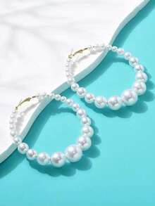 Faux Pearl Decor Hoop Earrings - 白色 - 查看 2