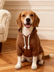 1 pieza Sudadera básica cómoda y cálida de color dopamina, adecuada para gatos y perros, para interiores y exteriores - Marrón - Ver 16