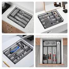 Silverware Drawer Organizer Holder Cutlery Tray Silverware Flatware Storage Divider For Kitchen Bedroom Living Room Mesh Wire With Non-Slip Foam Feet 5 Compoment Black - Black - View 8