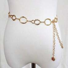 Metal Chain Decor Waist Belt For Women, Minimalist Versatile Waist Chain Accessory For Dresses, Hollow Circle Design Fall, Autumn, Halloween - Silver - View 1