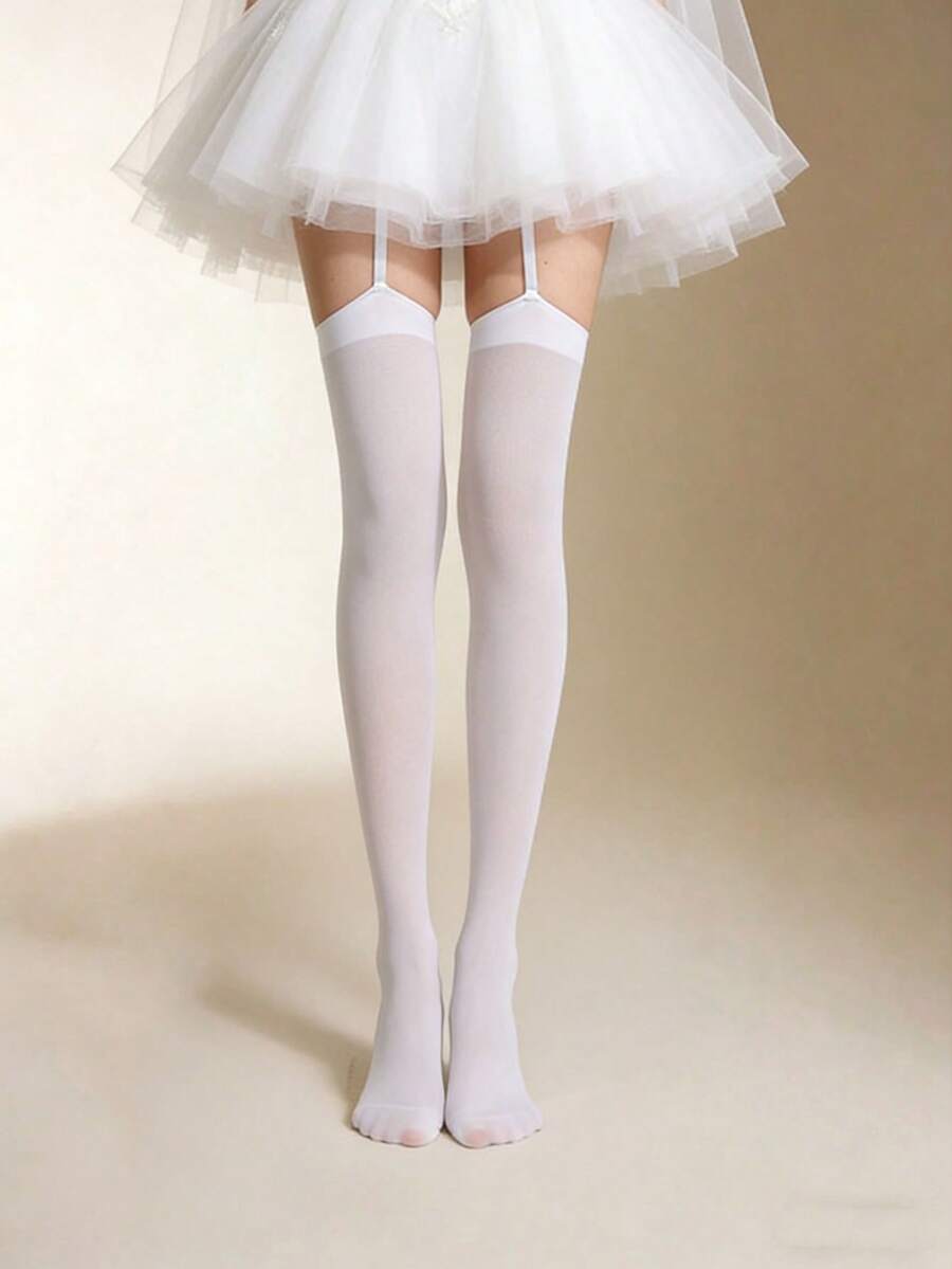 1 đôi tất trắng có dây đeo, kiểu dáng gợi cảm, thích hợp cho mùa cưới, tiệc tùng và lễ hội, mặc hàng ngày. - Nhiều màu - Xem 1