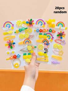 28/14pcs/Set Cute Yellow Hair Clips Combo, Featuring Diverse Adorable Designs Like Rainbow, Fruit, Flowers, Vibrant Colors - Suitable For Girls & Women, For Daily Styling, Parties, Photo Shoots, Accessorize With These Fun Colorful Clips,Travel,Birthday - Multicolor - View 23