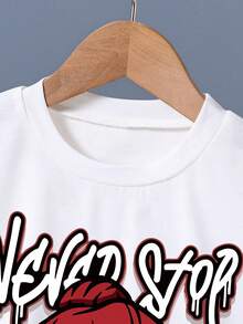 Baby Boy Summer Casual Letter And Cartoon Print Short-Sleeved T-Shirts And Shorts - White - View 4