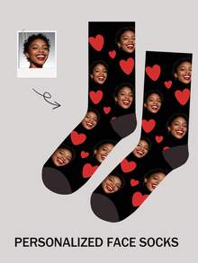 1 Pair Customized Mid-Calf Socks, Bow Tie Pattern, Customized Portrait Socks, Couples Socks, Customized Photo Socks, Customized Printed Socks, Personalized Funny Face Pattern Socks, Customized Image Socks, Can Print Any Face Type On Socks, Anniversary Gift, Valentine's Day Gift, Birthday Gift, Wedding Gift, Mother's Day Gift, Father's Day Gift, Gift For Best Friend, Gift For Parents, Gift For Girlfriend/Boyfriend - Black - View 2