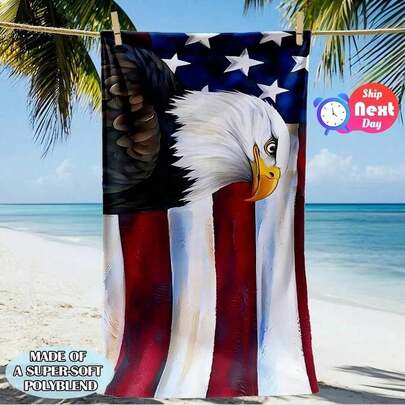 With Eagle And American Flag Pattern, Extra-Large Beach Towel, Highly Absorbent, 30*60inch , 400GSM, Extra-Large And Super Soft Microfiber Towel, Lightweight And Sand-Free, Summer Essential, Suitable For Both Men And Women, Wind And Rain Protection, Perfect For Beach Parties, Drying Travel Camping, Essential Beach Accessory, Christmas Gift, Mother's Day, Father's Day, Wedding, Family Use