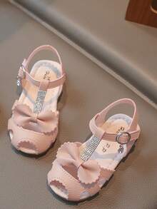 1 Pair Summer New Girls Sandals, Soft Sole Comfortable Open Toe Bowknot Princess Shoes - Pink - View 5