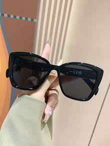 Women's Retro Elegant Cat Eye Large Frame Black Plastic Sunglasses, Fashionable UV Protection Sunglasses, Essential For Summer Vacation, Driving, Daily Wear, Suitable For Big Face - Black - View 2